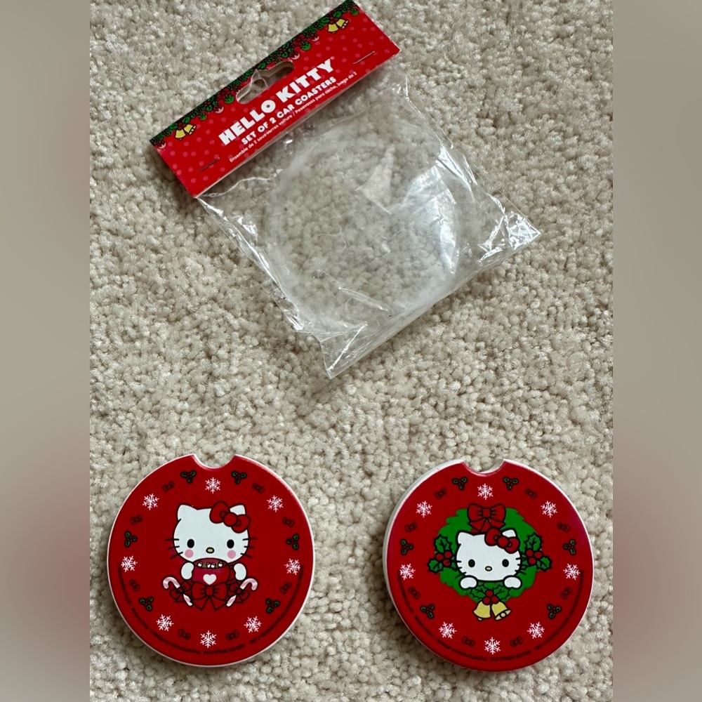 Hello Kitty Car Coasters - Winter Holiday Christmas Theme - Car Accessories - Picture 3 of 5